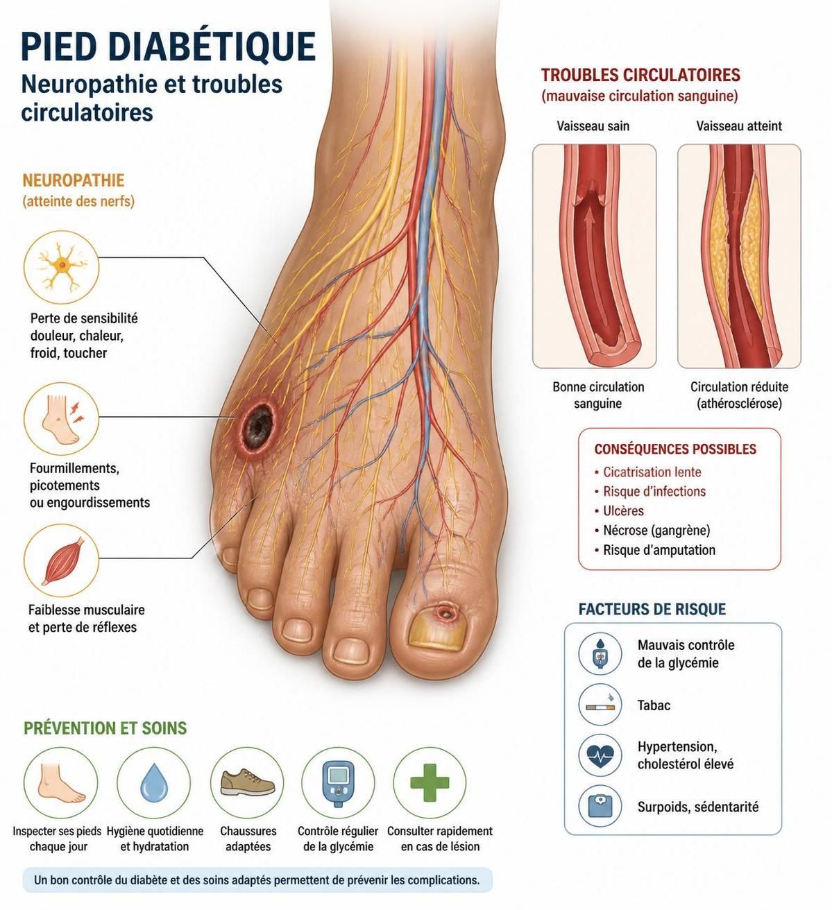 découvrez comment prévenir les complications du diabète des pieds grâce à une surveillance rigoureuse et des conseils pratiques pour protéger votre santé.